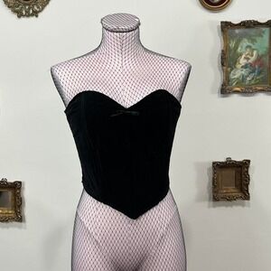 Vintage Dawn Joy Fashions Black Velvet Strapless Bustier Top – Size Medium